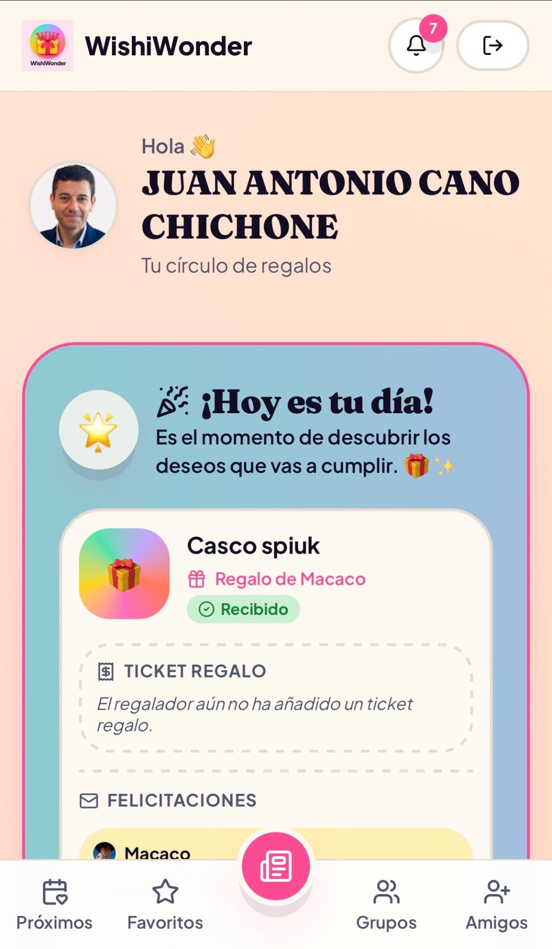 Pantalla de inicio de WishiWonder