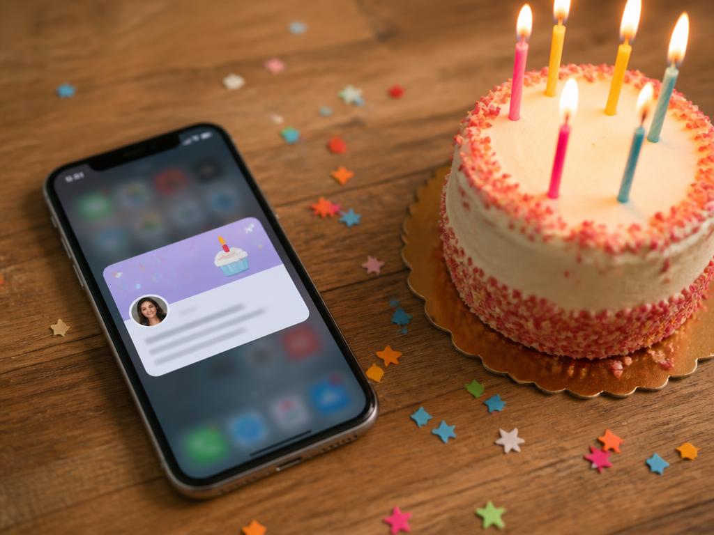 Foto de un móvil junto a una tarta de cumpleaños para crear eventos